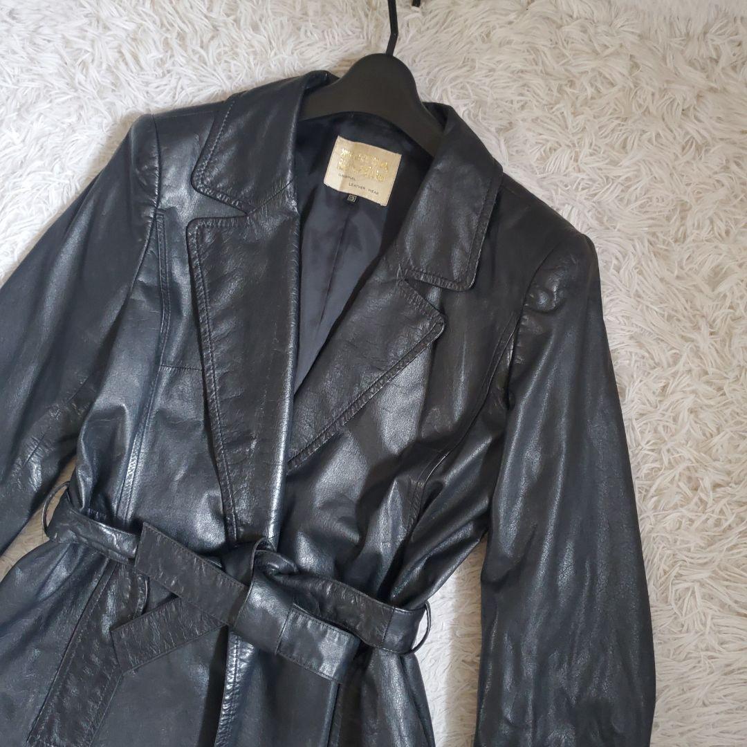 美品 ECHO レザーロングコート ブラック 13号 ビンテージ レディース