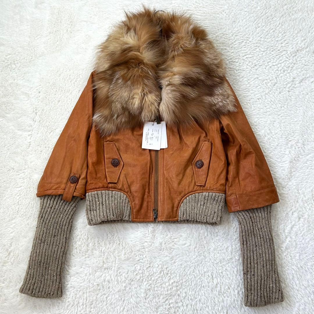 チェルシーガーヴ/2/キャメル/レザージャケット/フォックスファー付き/ショート