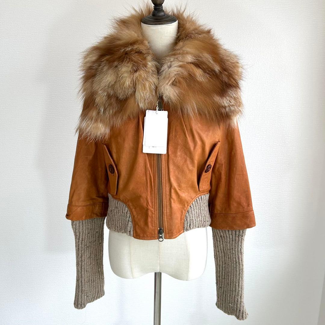 チェルシーガーヴ/2/キャメル/レザージャケット/フォックスファー付き/ショート