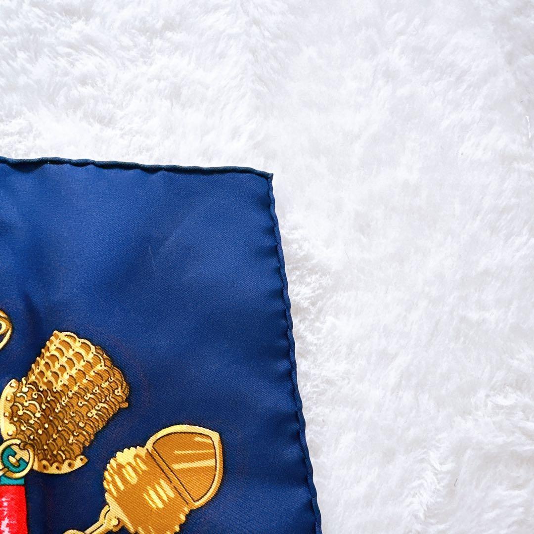 HERMESエルメスシルクスカーフカレ90ネイビー ピンクレッド結び方カード付き