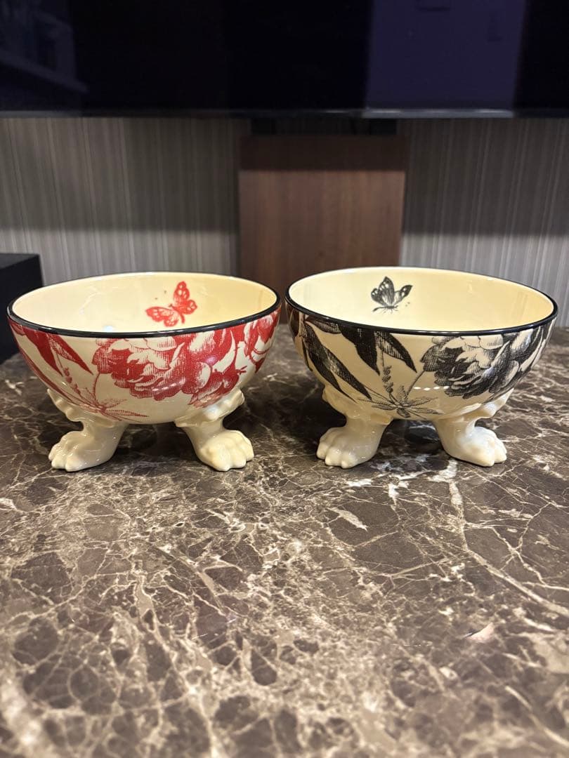 GUCCI 蝶模様 ペットボウル 2個セット