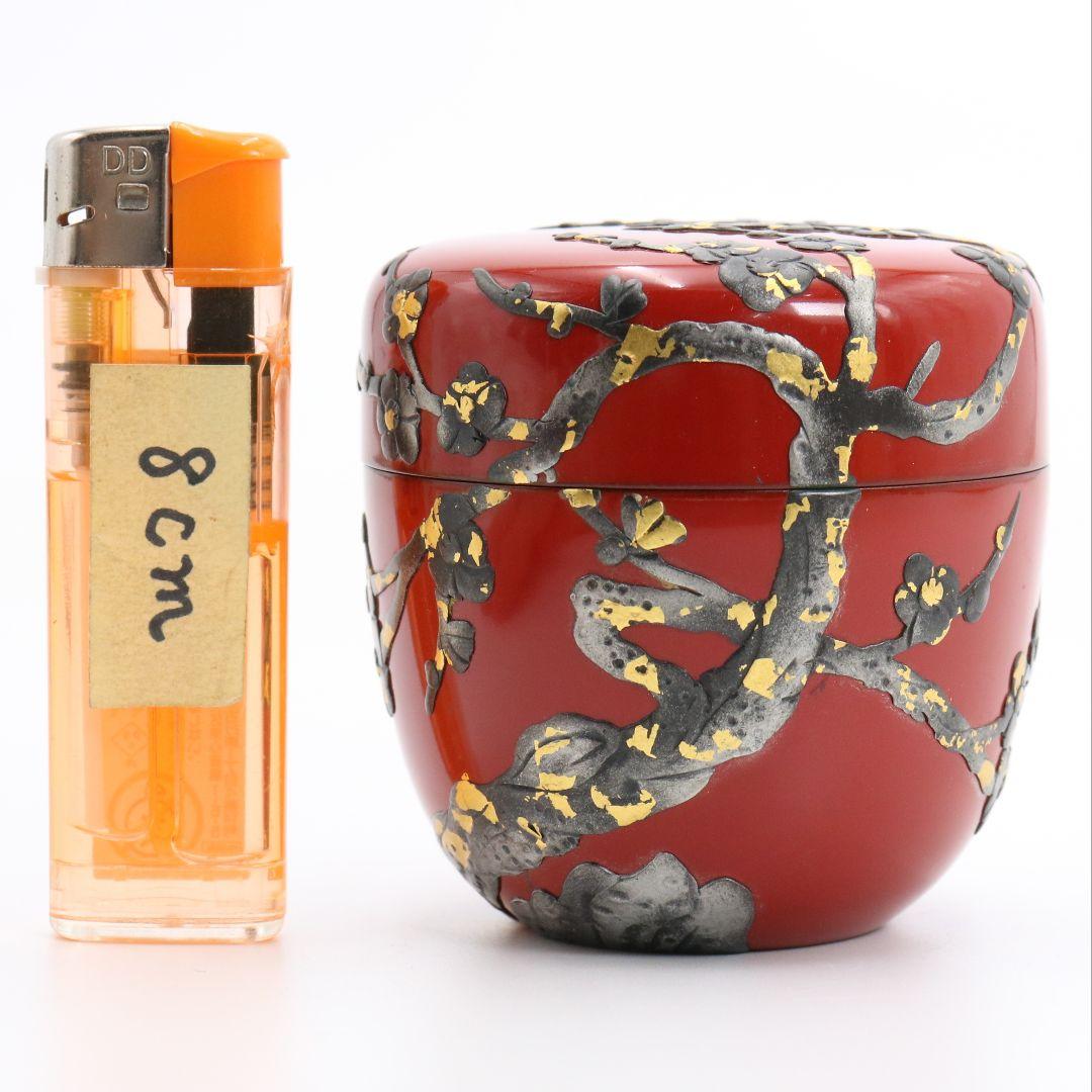 胡差琉漆 琉球漆器 梅花文朱 棗 茶道具　M643　GB1