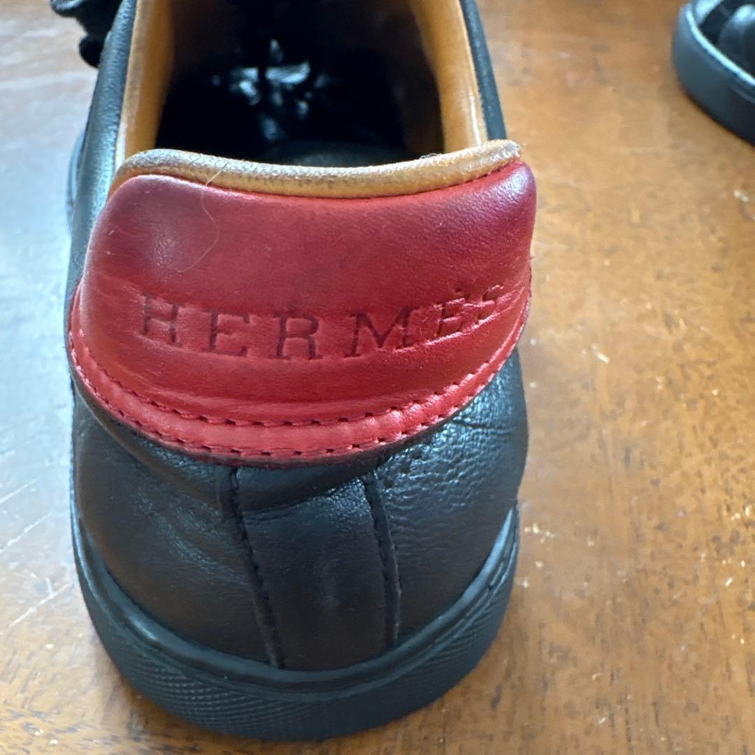 美品 エルメス HERMES レザー ベルクロ スニーカー ブラック サイズ43