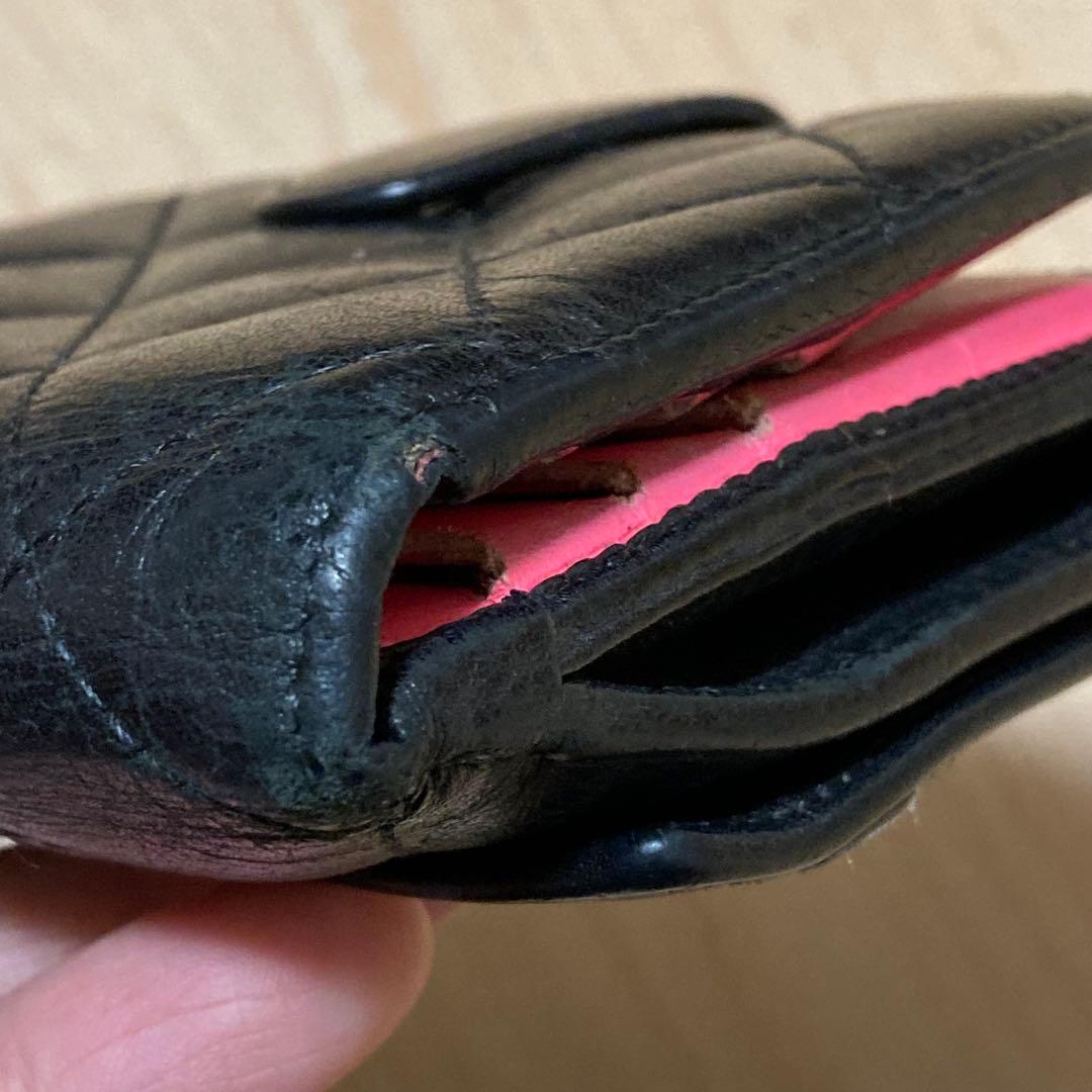 シールあり！シャネル CHANEL カンボンライン Wホック 二つ折り財布 黒