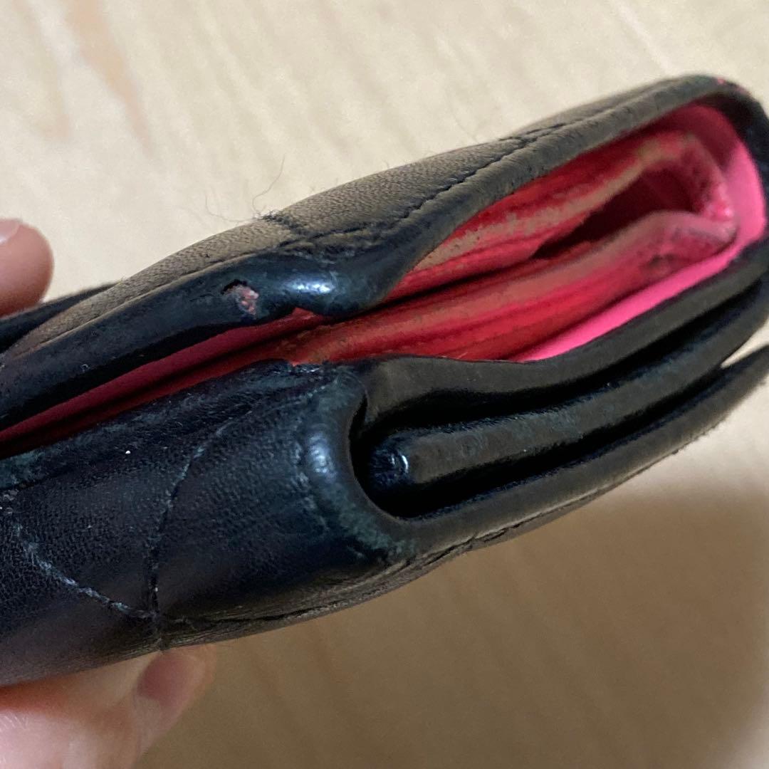 シールあり！シャネル CHANEL カンボンライン Wホック 二つ折り財布 黒