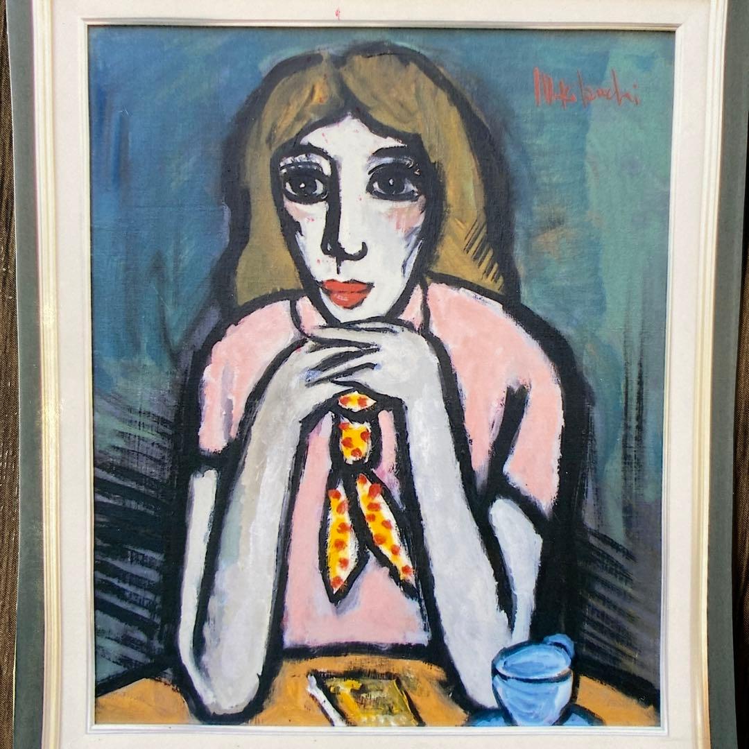 激安　菊地正則　油絵　油彩画　絵画　フランス　パリでみかけた女性　美品　額付き