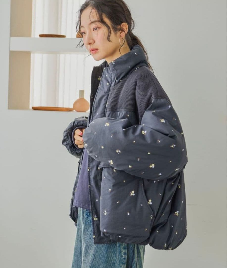 新品 ニコアンド アライドモンスター切り替えジャケット ネイビーフラワー L