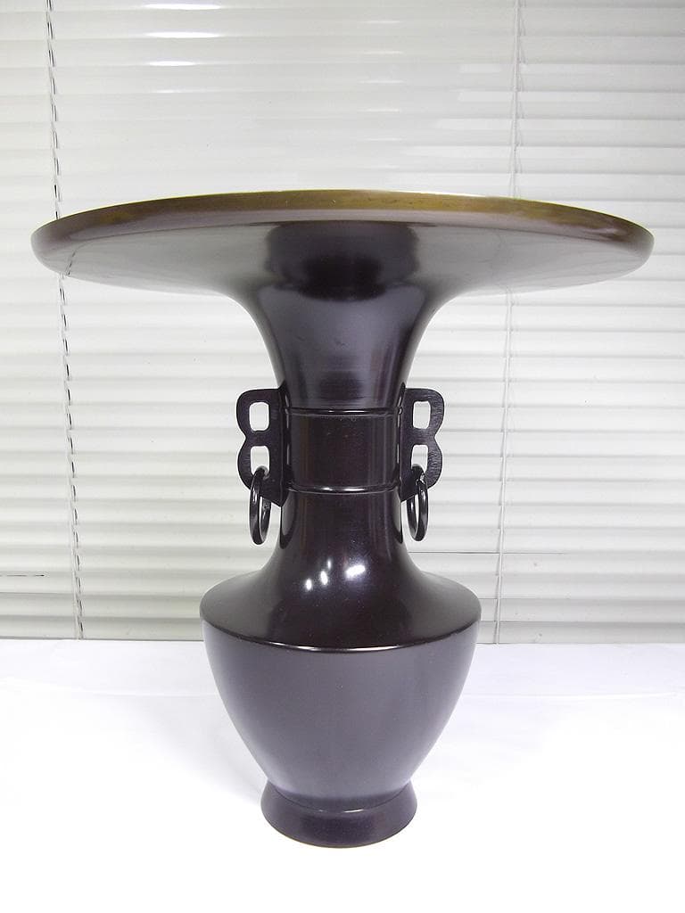華道 唐銅製薄端 花瓶 双耳遊鐶 花器 立花 広口花瓶 池坊