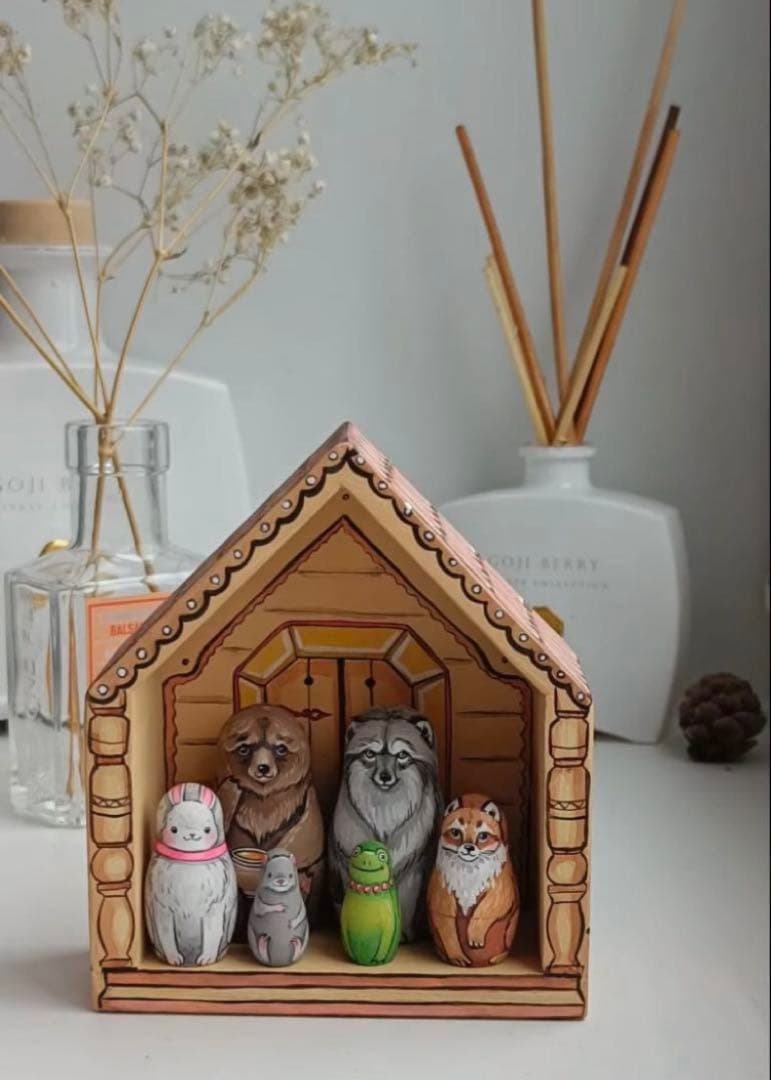 ロシア雑貨☆民話マトリョーシカ『テレモーク』小さなおうち(7P）マルガリータ作