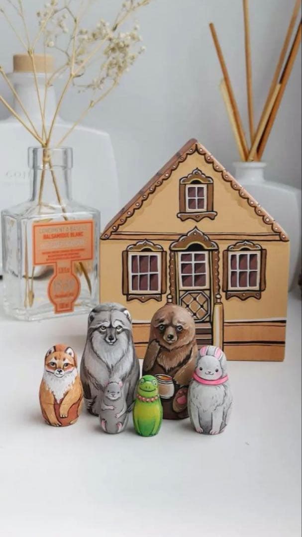 ロシア雑貨☆民話マトリョーシカ『テレモーク』小さなおうち(7P）マルガリータ作