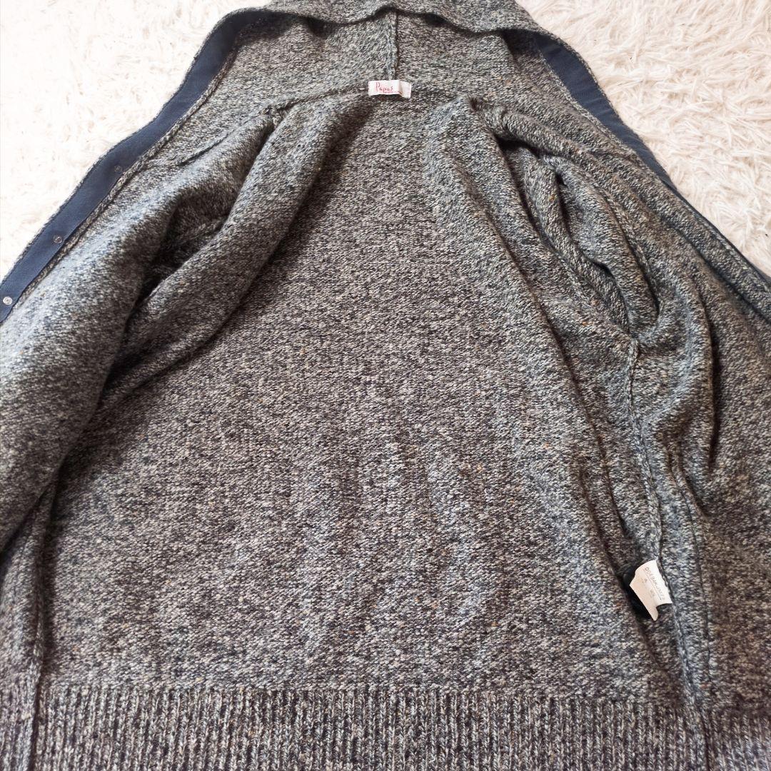 パパス　メンズ　カーディガン　フィッシングロゴ　グレー　フリーサイズ