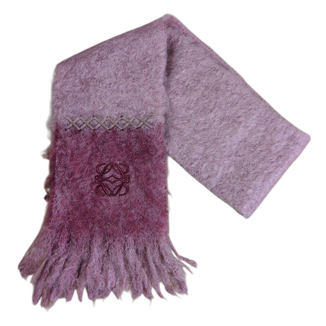 【希少】LOEWE アナグラム刺繍 モヘヤ フリンジマフラー