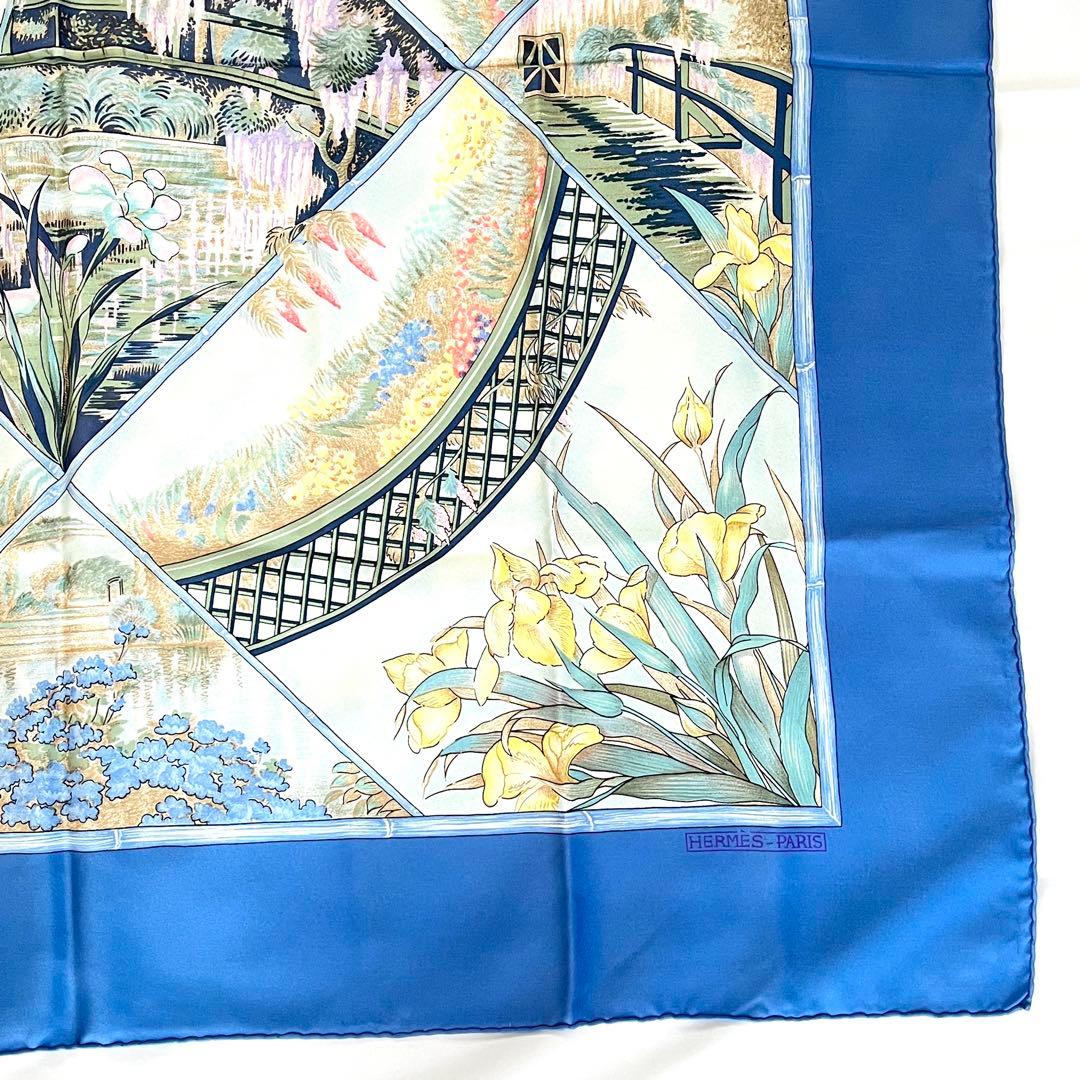 【美品】HERMES エルメス カレ90 シルク スカーフ GIVERNY 庭