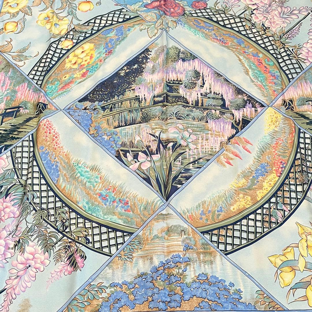 【美品】HERMES エルメス カレ90 シルク スカーフ GIVERNY 庭
