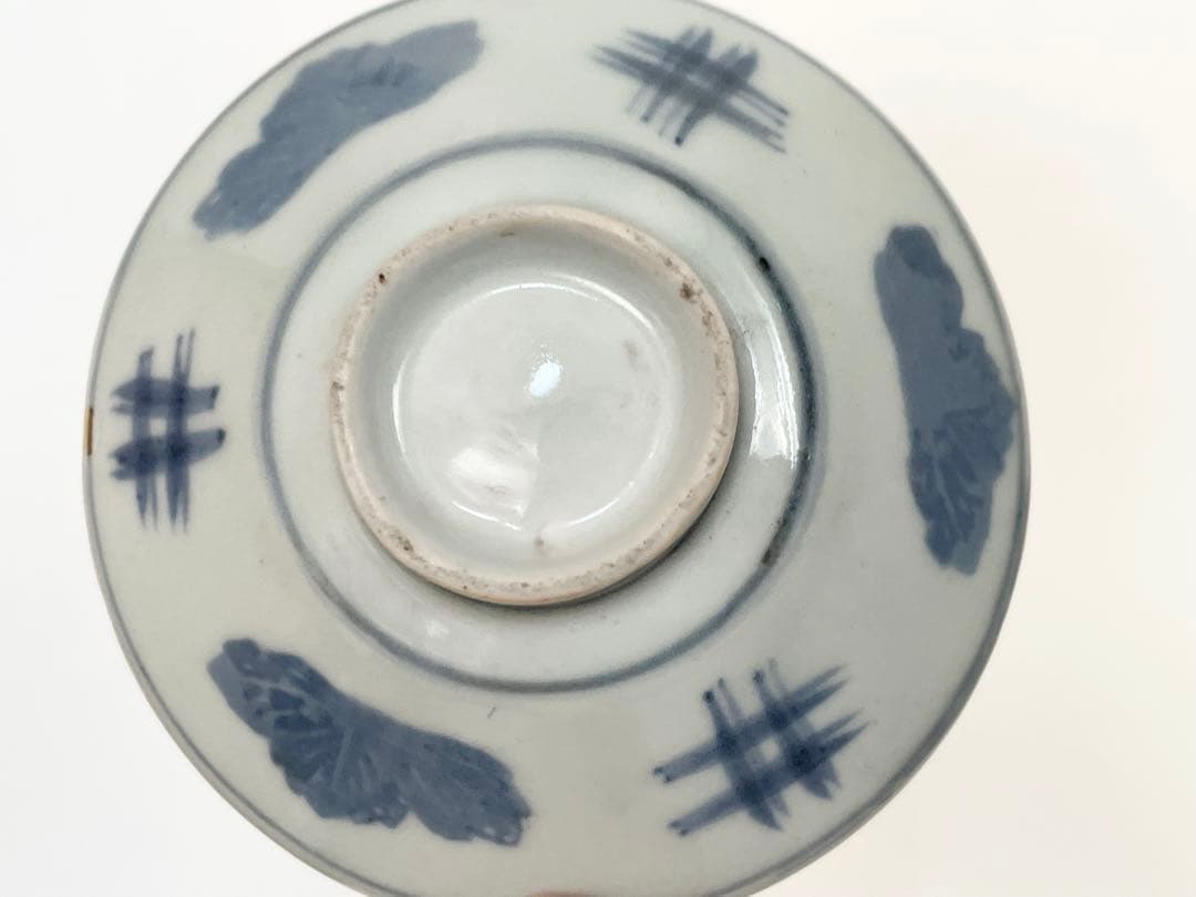 骨董　アンティーク　古伊万里　こんにゃく印判　井桁文様　蓋茶碗　初期伊万里　民藝