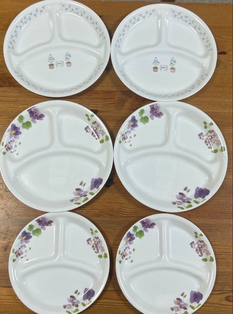 コレール　ランチプレート　仕切皿　3種２枚づつ　６枚セット　USA製