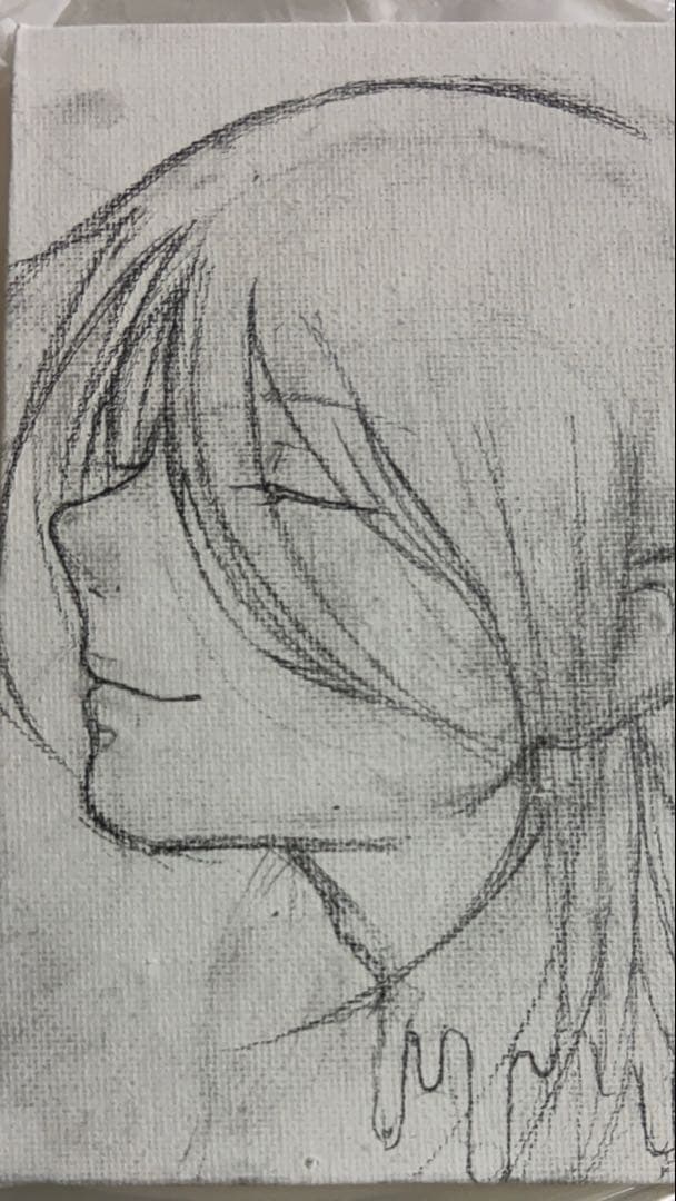 人物イラスト 鉛筆画 モノクロ キャンバス