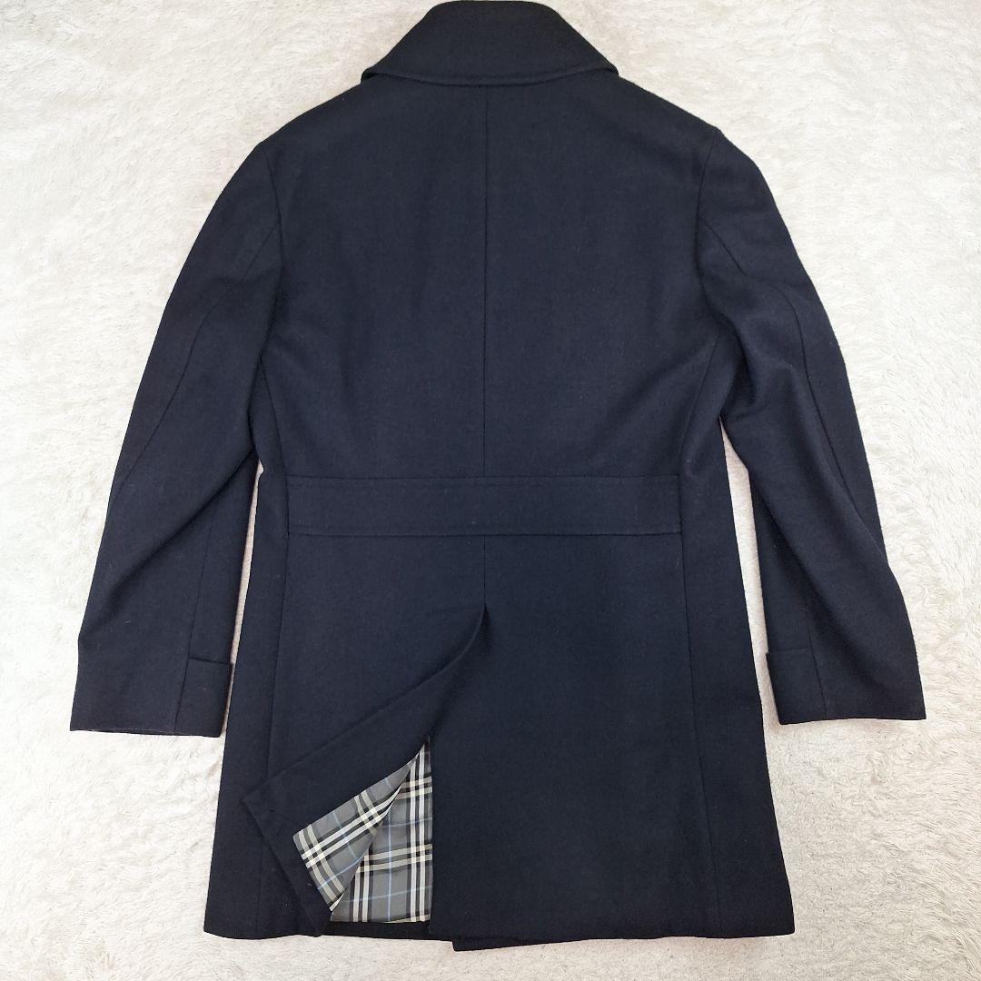 BURBERRYブラックレーベル　ダブルステンカラーコート　ウール　銀釦　黒　L