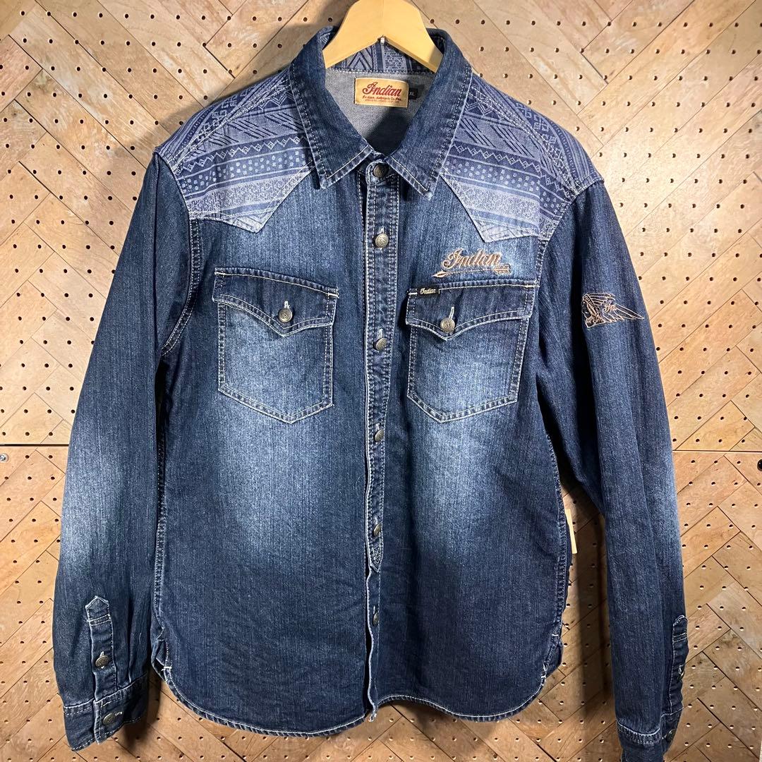 Indian XL デニムシャツ 刺繍 ウエスタン ファイヤーバード 美品