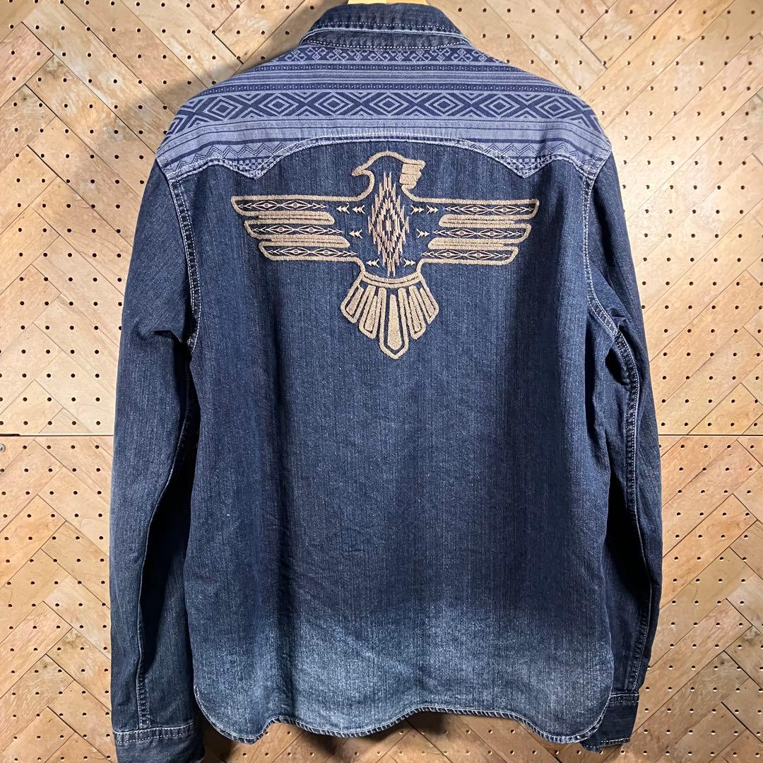 Indian XL デニムシャツ 刺繍 ウエスタン ファイヤーバード 美品