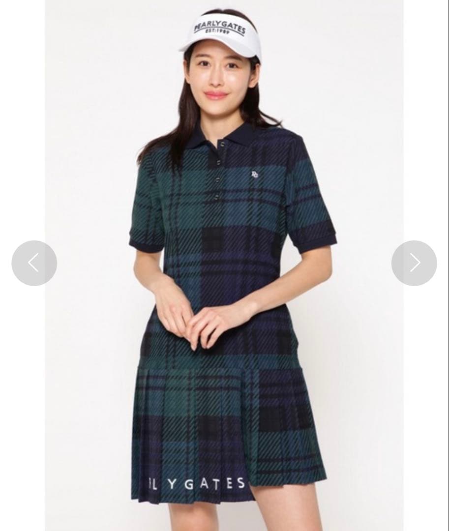 PEARLY GATES チェック柄ポロワンピース