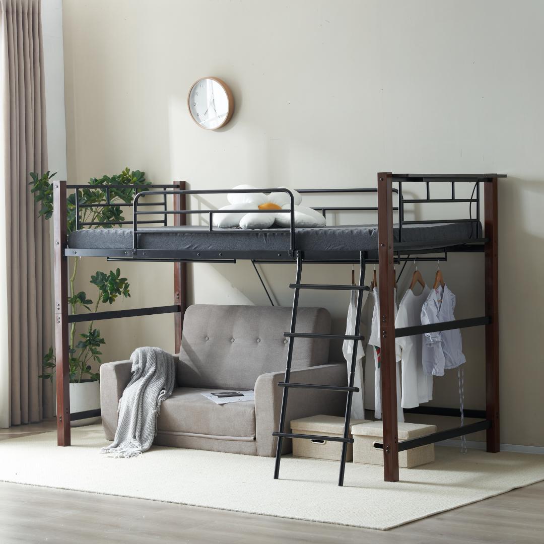 【高さ140cm】ロフトベッド（S）コンセント付き耐荷重150kg　BLACK