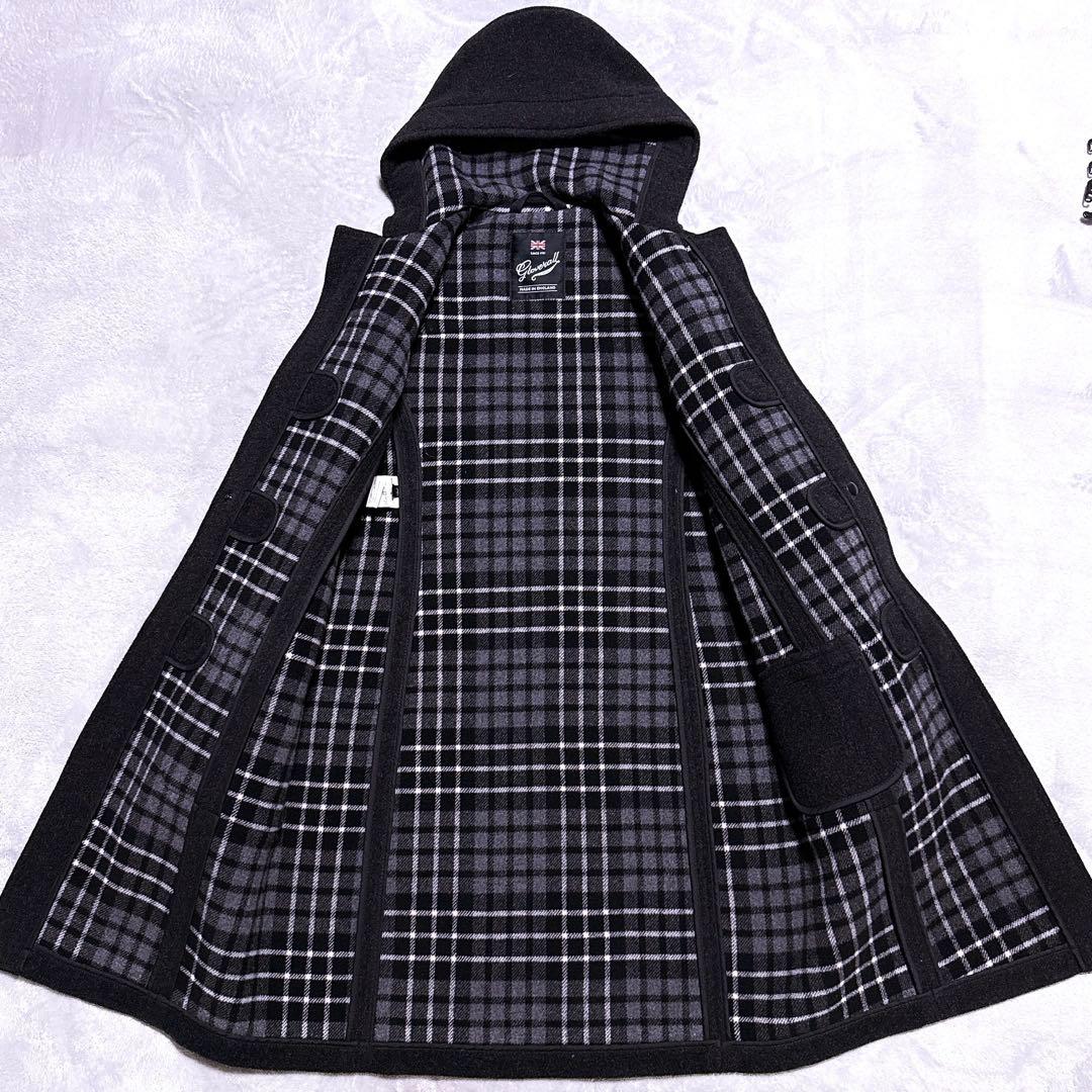 【未使用】グローバーオール ダッフルコート ロング チェック 黒 レディース