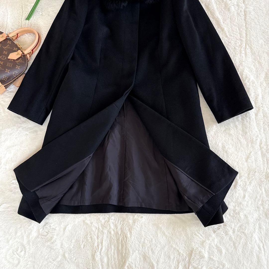 高級カシミヤ100% ブルーフォックスファー ロングコート 黒 XL 大きめ