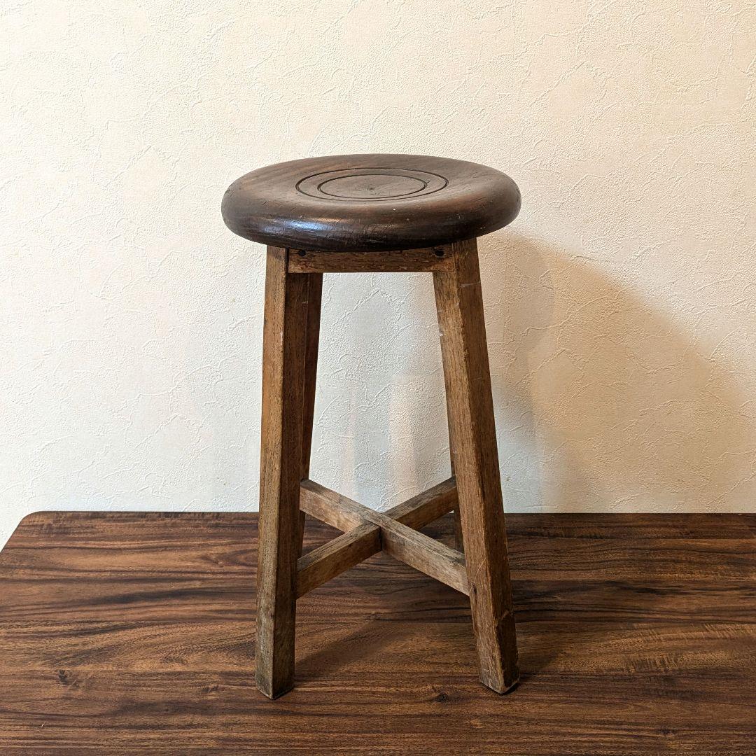 アンティーク　木製　丸椅子　スツール　丸スツール　レトロ
