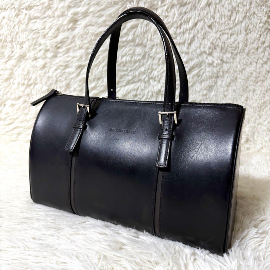 希少✨Burberry ミニボストン オールレザー ノバチェック ブラック