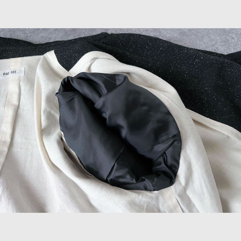 パーリッシィ ウール ロングコート ダブルブレスト ベルト 黒 ゆったり D19