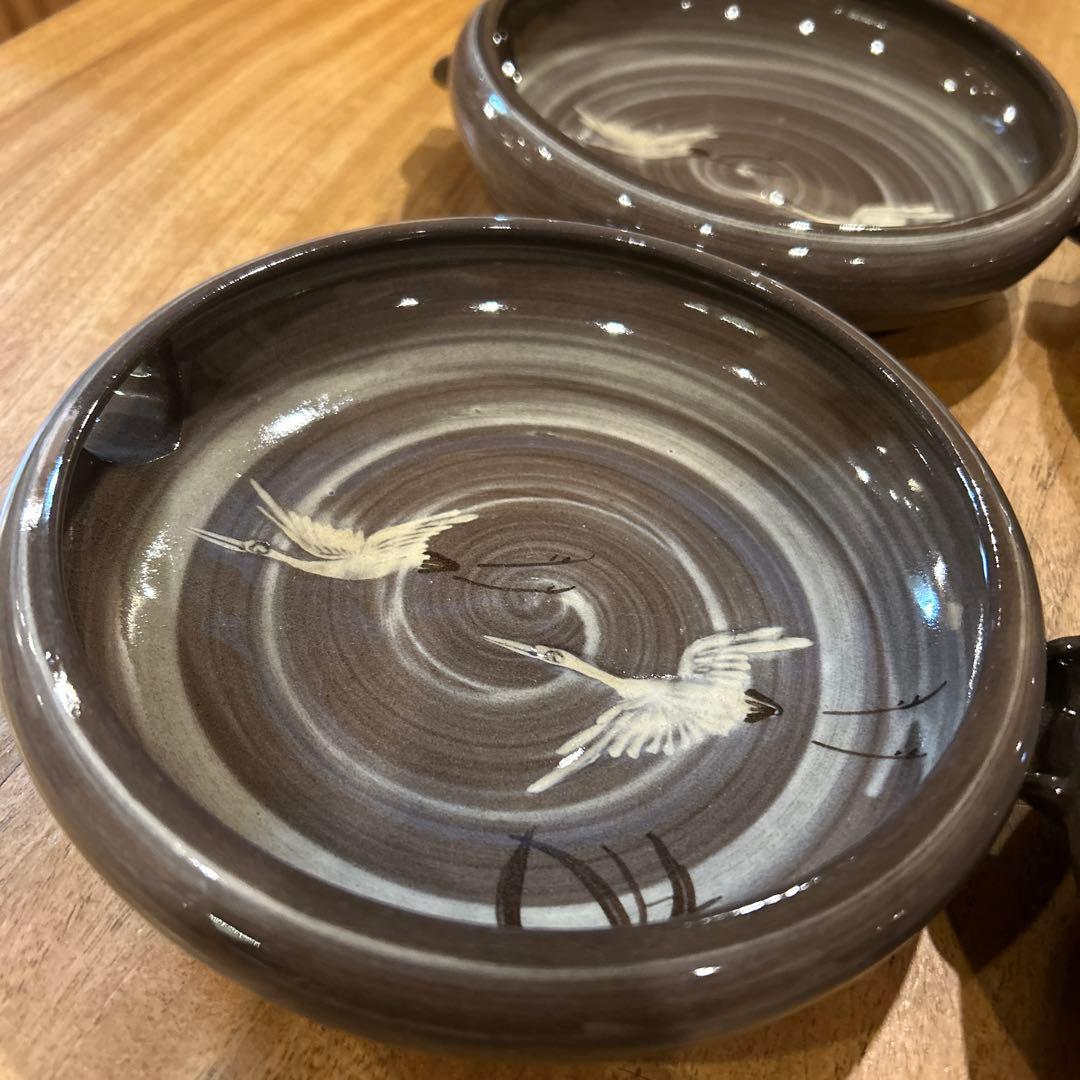 小田志焼　松保窯　久保正敏　片口平鉢　現川鷺文　鶴　六枚　希少