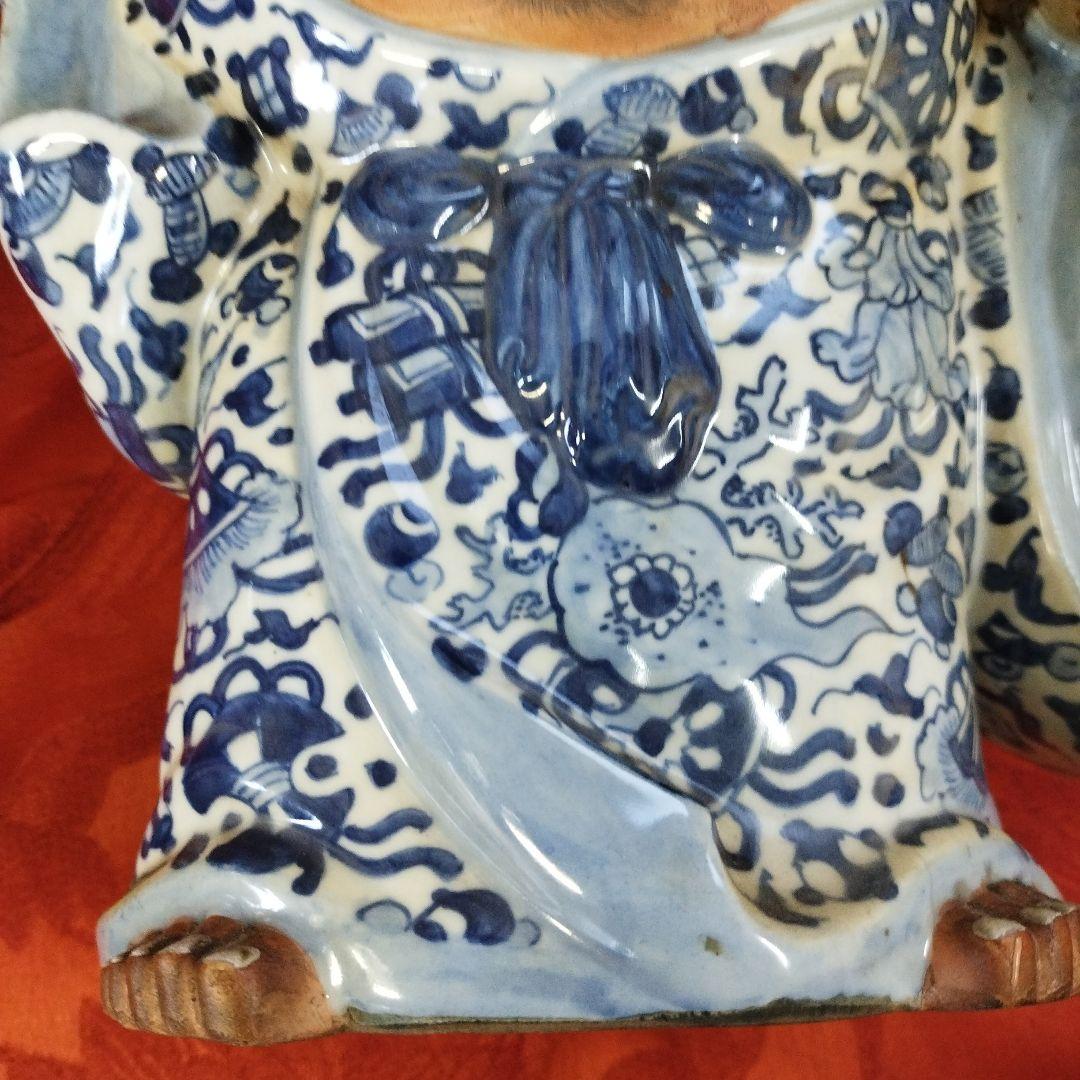 九谷焼陶器 青手 珍品 布袋様 骨董品 招福 高さ ３８ｃｍ