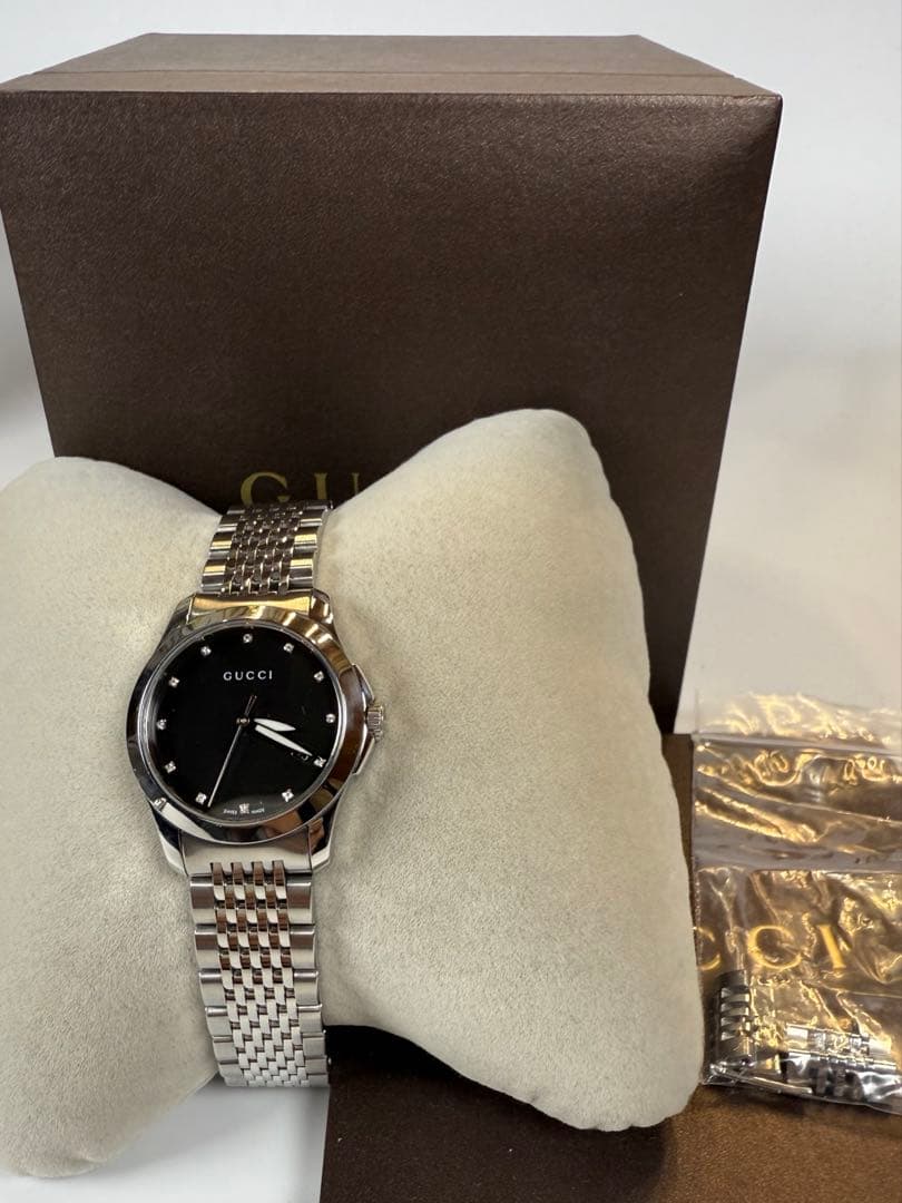 GUCCI Gタイムレス 12Pダイヤ ブラック126.5デイトQzレディース