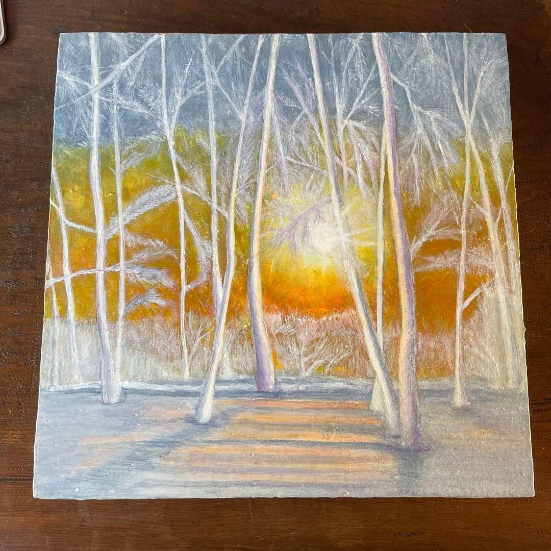 冬の森林 風景画 パステル画