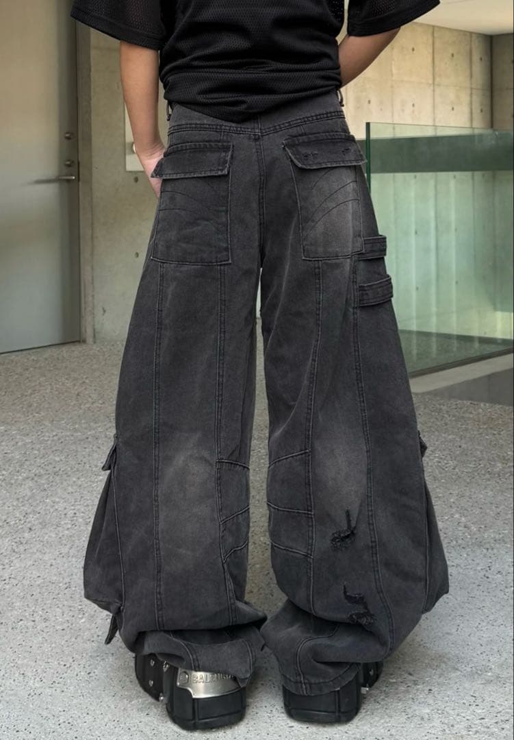 ksg ワイドレッグベルトデザインデニム　ワイドパンツ　カーゴパンツ