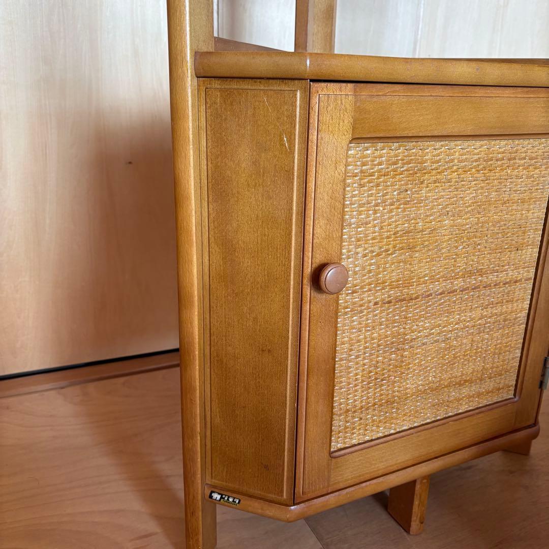 karimoku カリモク コーナーラック 三角棚 ラタン扉 昭和レトロ