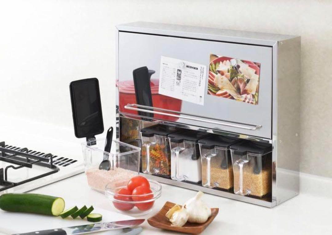 ステンレス フラップ扉のスパイスラック　5ポット付き 42719