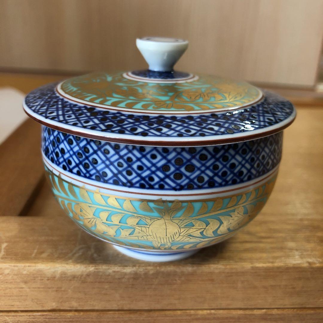 清水焼　京焼　五座五重　金襴青華蓋付汲出碗10客★