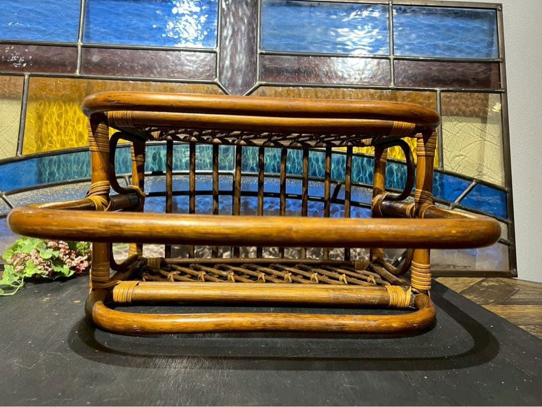 ラタン マガジンラック 籐 スリッパラック インテリア 昭和レトロ 当時物