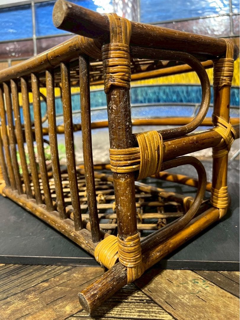 ラタン マガジンラック 籐 スリッパラック インテリア 昭和レトロ 当時物