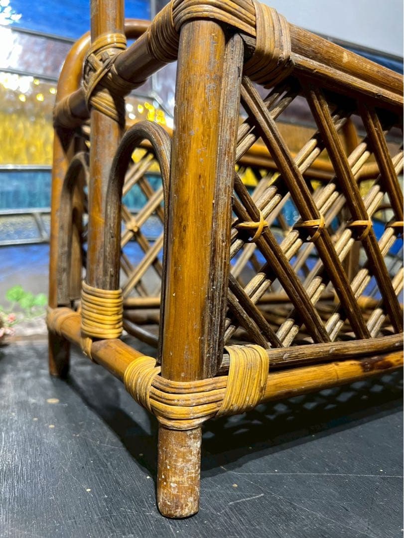 ラタン マガジンラック 籐 スリッパラック インテリア 昭和レトロ 当時物