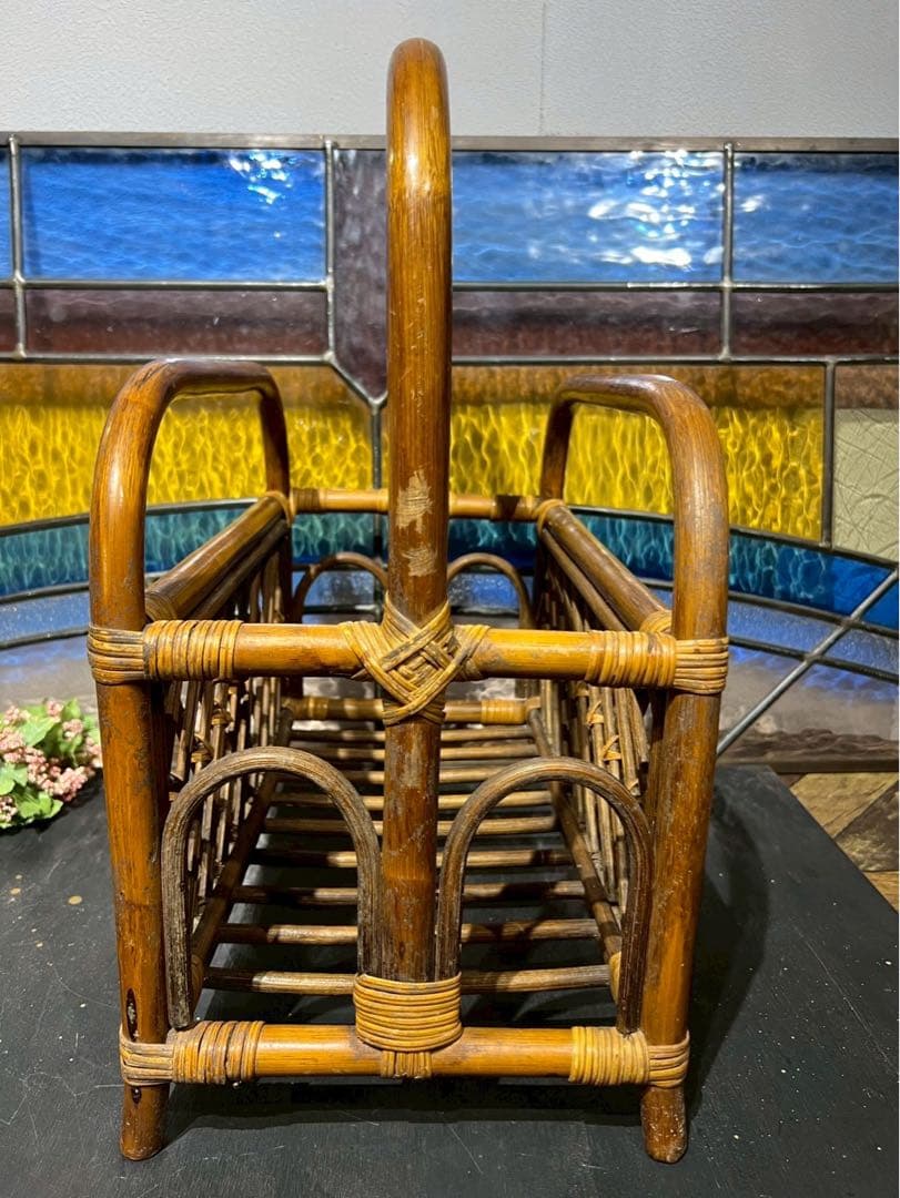 ラタン マガジンラック 籐 スリッパラック インテリア 昭和レトロ 当時物