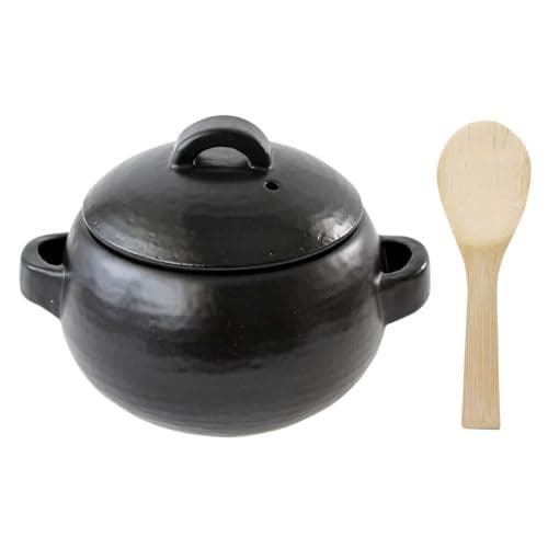 Aアンドエヌイー(&NE) 萬古焼 ごはん鍋 竹しゃもじ付 ハレとケ ブラック