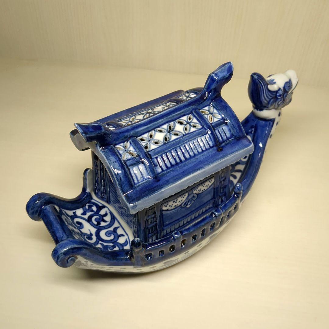 道八　高橋道八　龍船形　染付波千鳥文　香炉１個　骨董