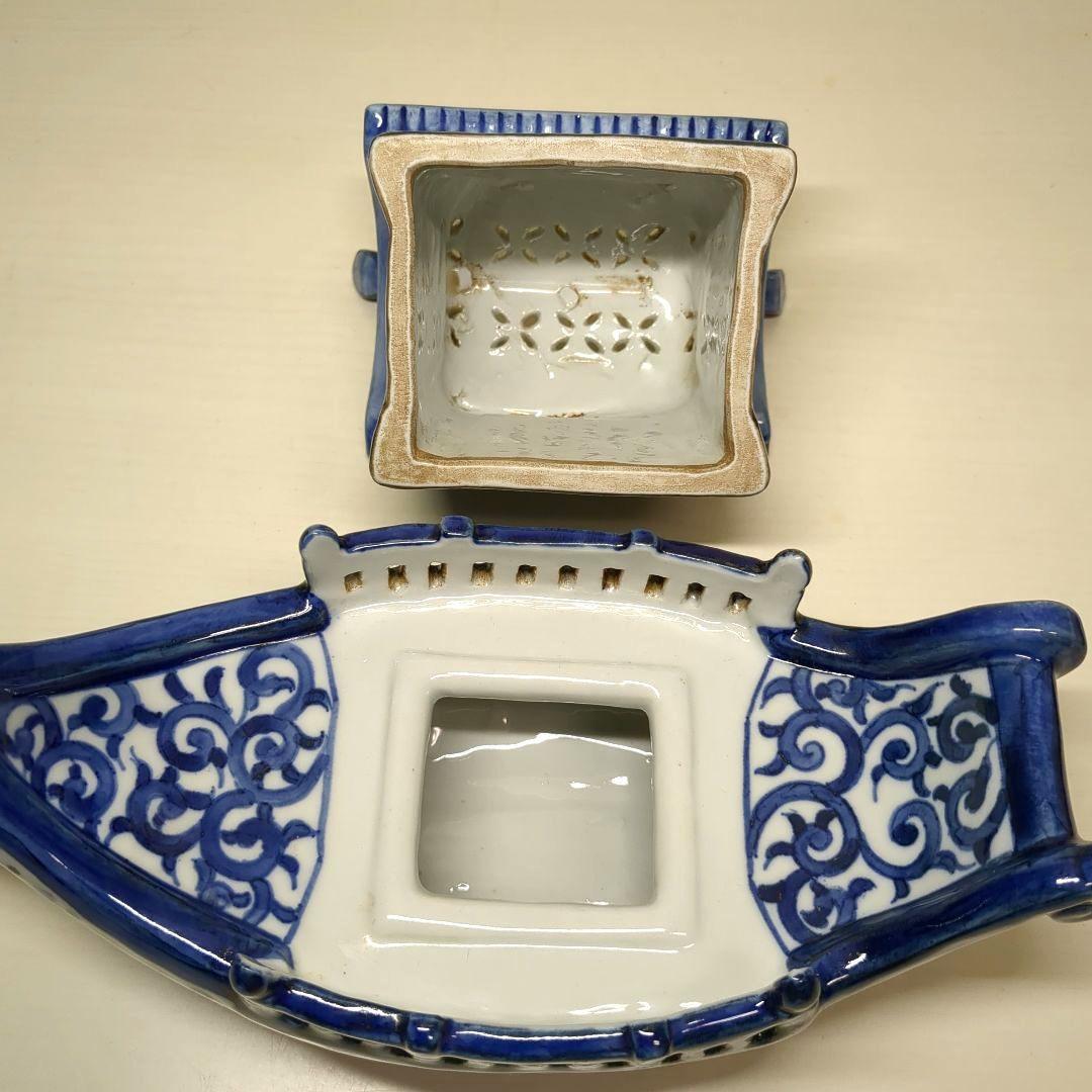 道八　高橋道八　龍船形　染付波千鳥文　香炉１個　骨董