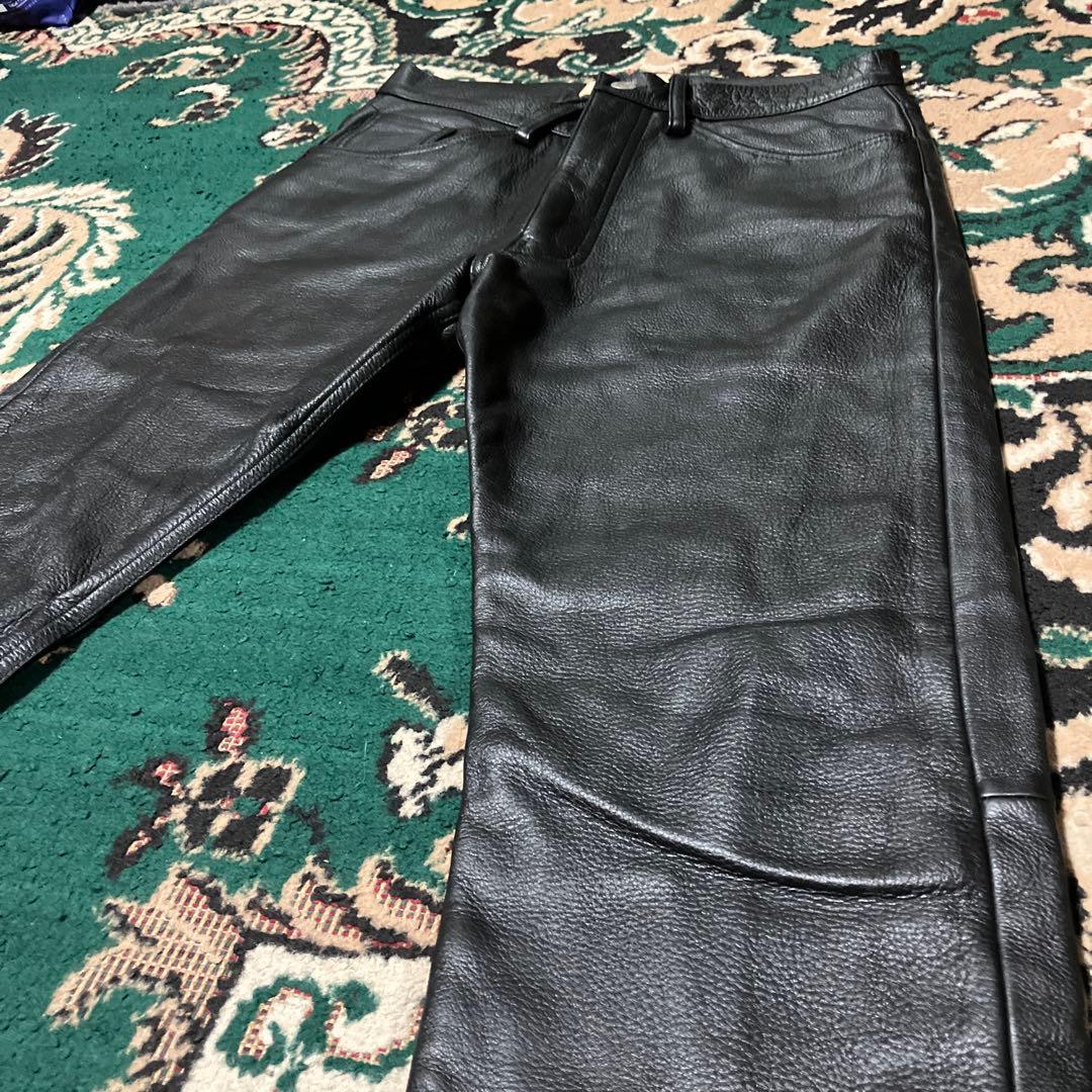 ユナイテッドアローズ　ブルーレーベル　牛革　レザーパンツ　ブラック