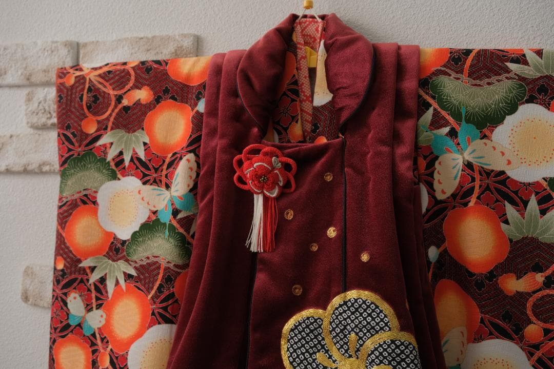 七五三３歳女の子　赤オレンジ 着物