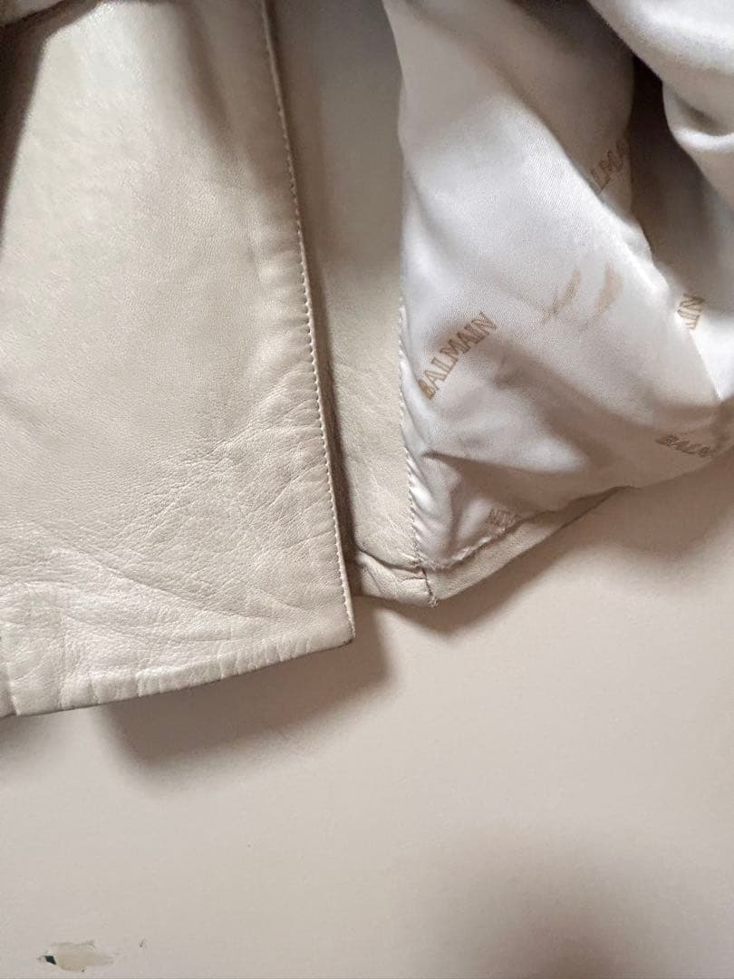 BALMAIN ホワイト レザーロングコート サイズ13