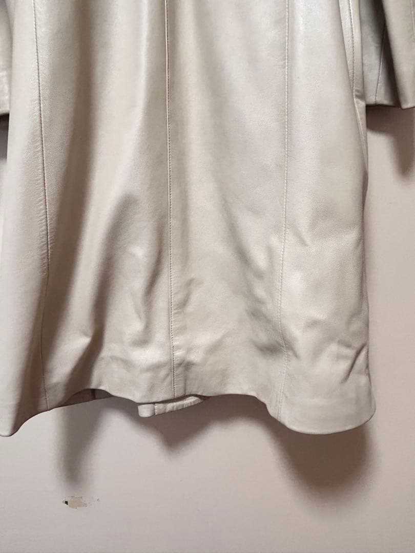 BALMAIN ホワイト レザーロングコート サイズ13